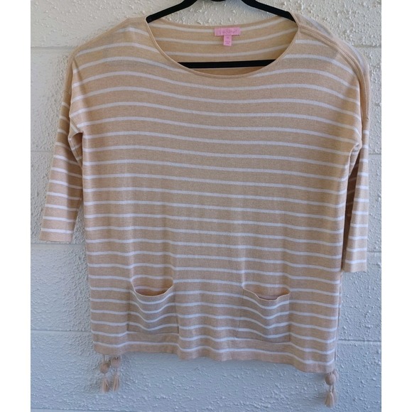Lilly Pulitzer Sweaters - Lilly Pulitzer Striped Knit Sweater Pullover Top XS Pockets Tassel Detail